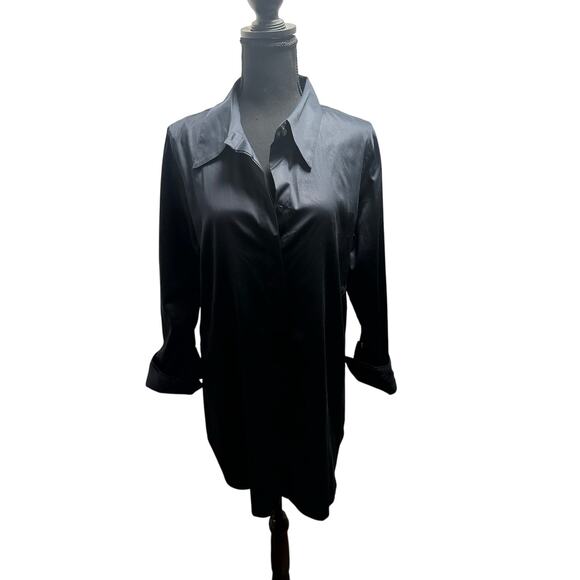 Soft Surroundings- Black Covered Button Down Sateen Collared Tunic - XL NWOT - Picture 1 of 9